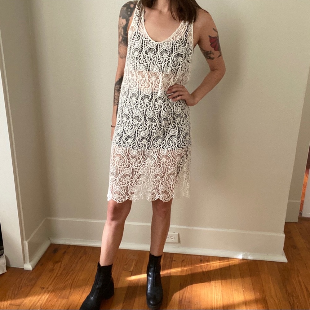 Johnny Was Cotton Crocheted White Beach Dress - Picture 4 of 7